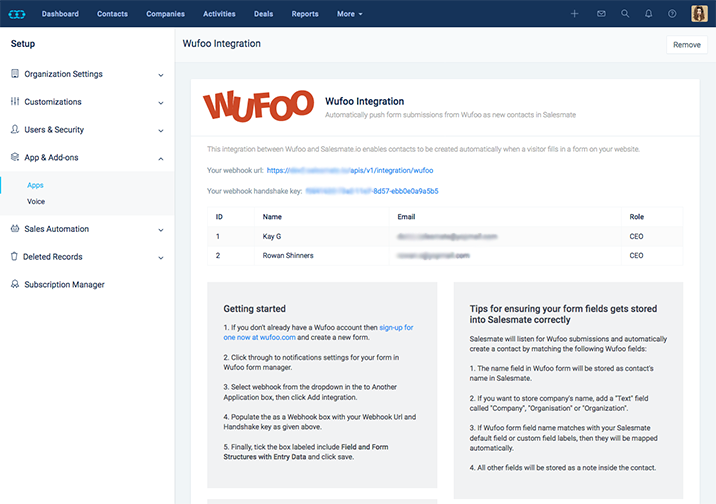 Wufoo Integration Salesmate