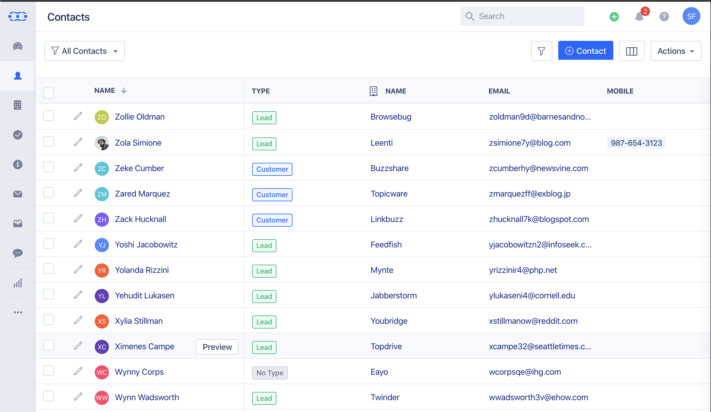 Contact Types Salesmate