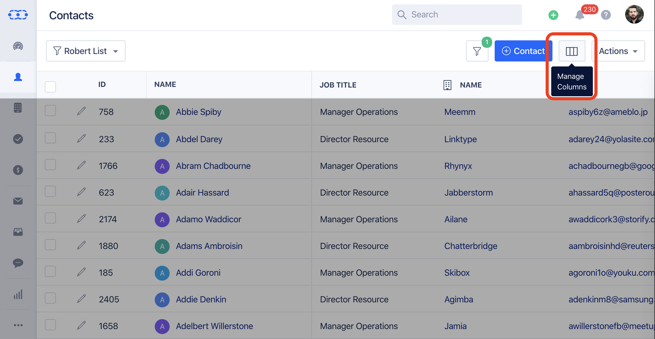 Manage columns in the list view salesmate