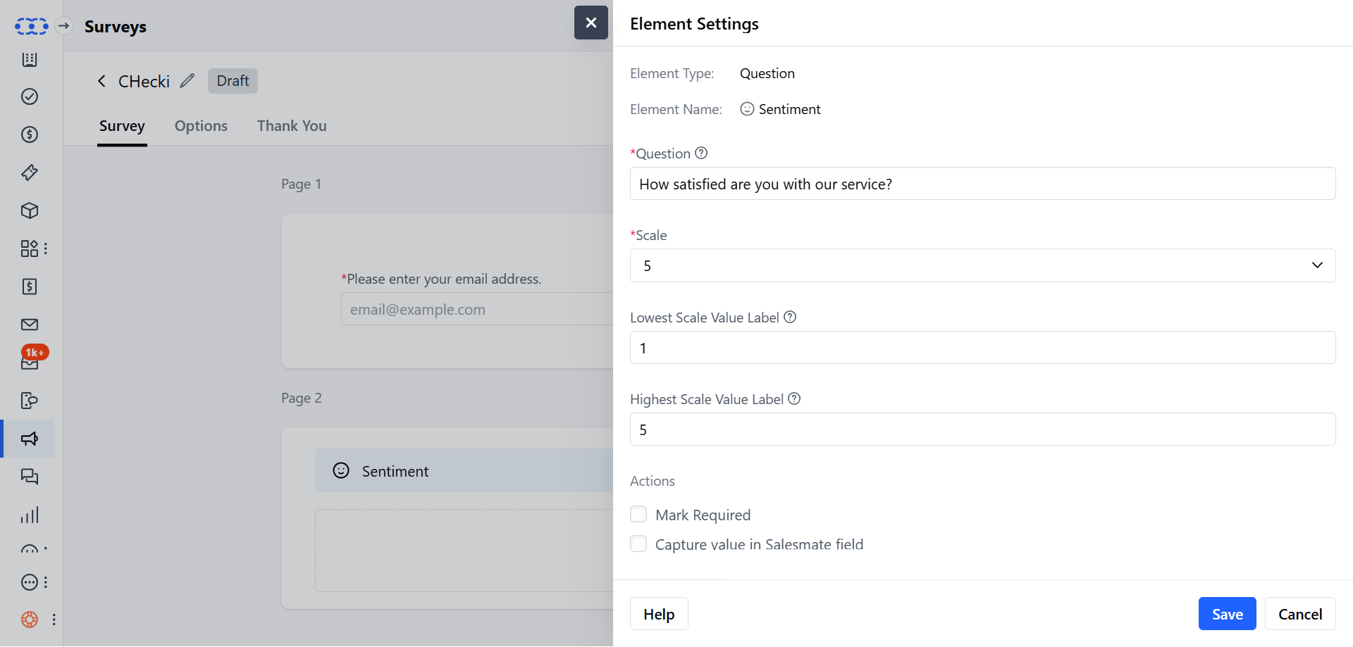 Sentiment question configuration example